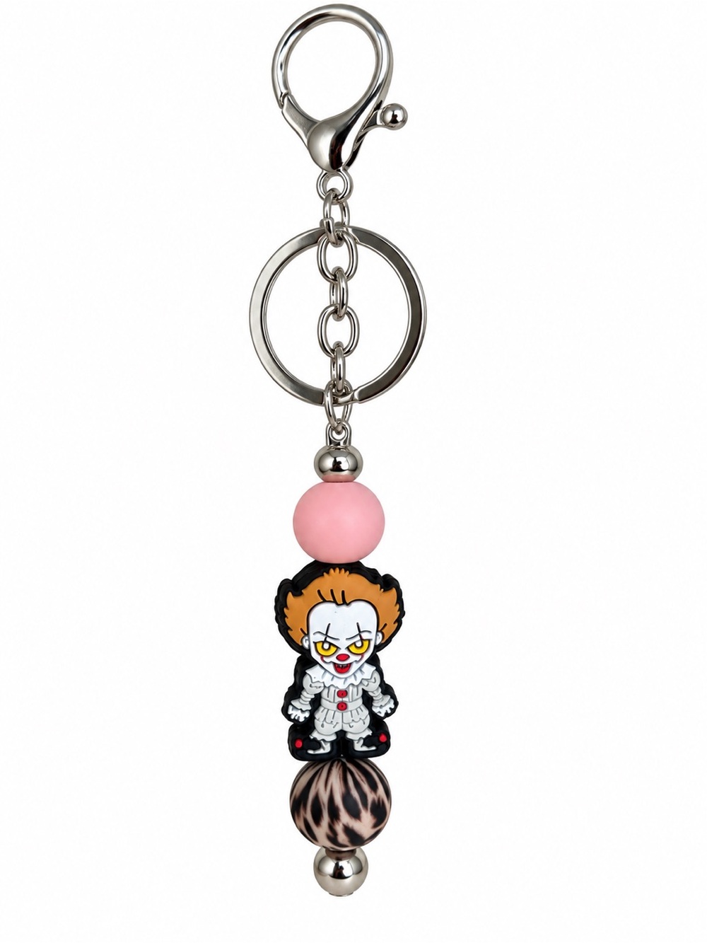 Pennywise (IT) themed Keychain Charm with Pink Bead and Character Pendant
